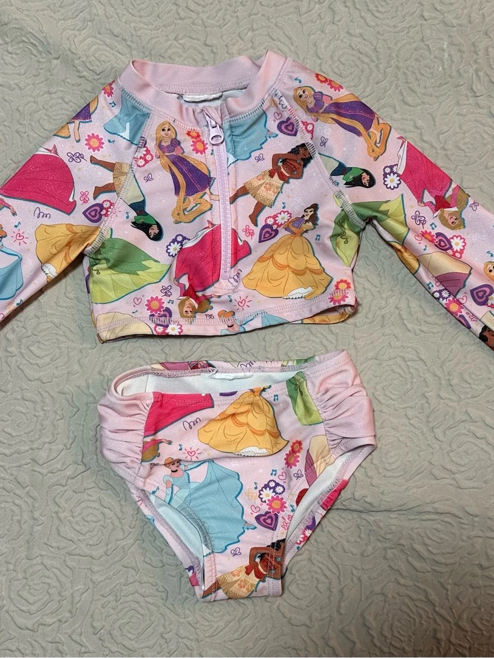 Disney Pink Multi-Princess Rash Guard Bikini Set